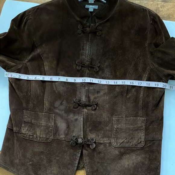 J.Jill 90’s chocolate brown genuine suede toggle coat size medium petite - Picture 13 of 14